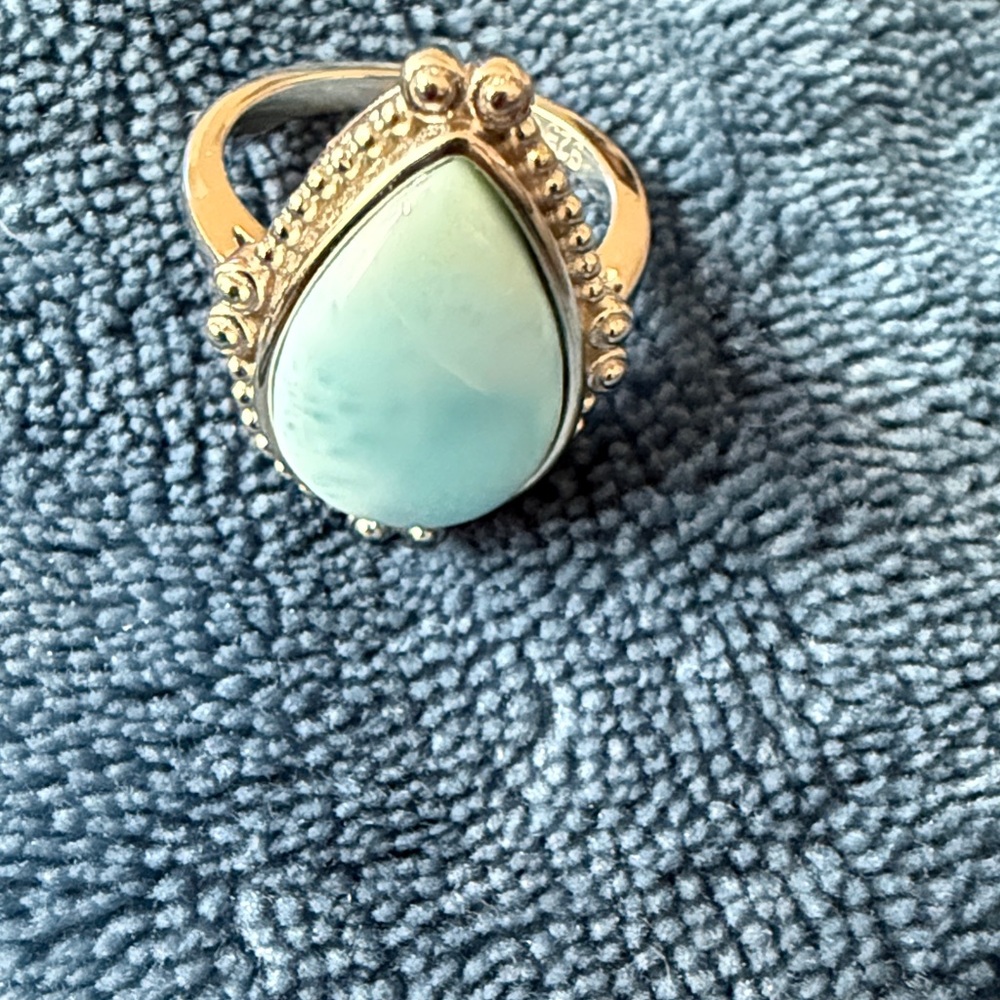 High Quality Larimar and Sterling Silver Teardrop Ring